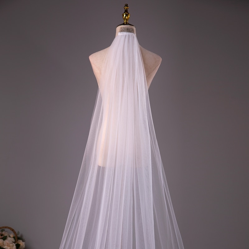 Wholesale Soft Tulle 3Meter 5Meter White Ivory Voile Mariee Long Wedding Veil With Metal Comb Bridal Headwear Vestido De Noiva Wholesale Soft Tulle 3Meter 5Meter White Ivory Voile Mariee Long Wedding Veil With Metal Comb Bridal Headwear Vestido De Noiva