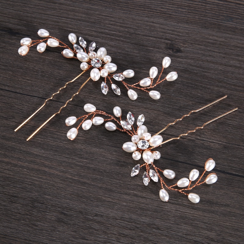 AiliBride 2 pcs Wedding Pearl Hair pins Hair Accessories Women Bridal Headpiece Handmade Hair Jewelry
