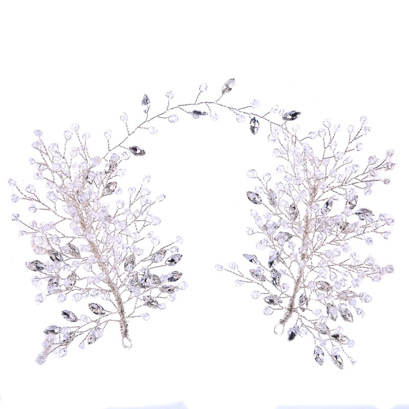 KMVEXO Rhinestone Beaded Tiaras Bridal Crown Headband Women Headpiece Floral Wedding Hair Accessories Crystal Bride Hair Jewelry