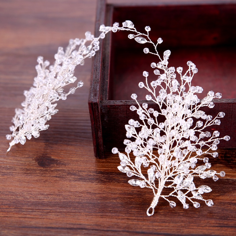 KMVEXO Rhinestone Beaded Tiaras Bridal Crown Headband Women Headpiece Floral Wedding Hair Accessories Crystal Bride Hair Jewelry