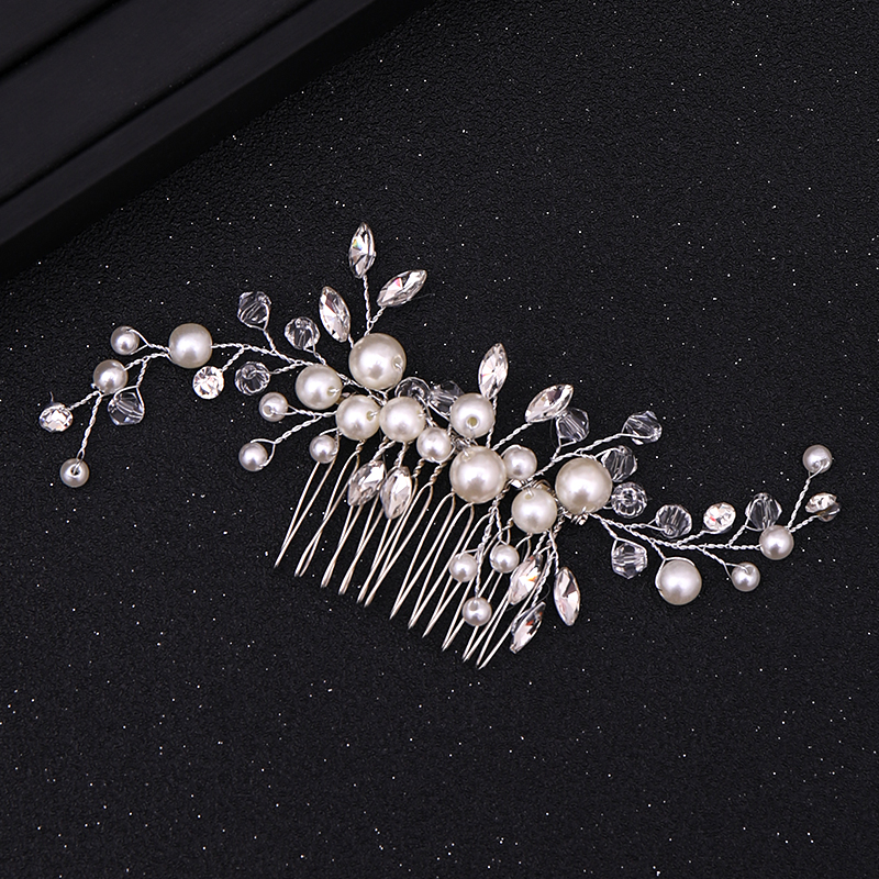Hot Sale Silver Color Tiara Hair Combs For Women Bride Cheap Pearl Crystal Headpiece Wedding Hair Accessories Bridal Jewelry