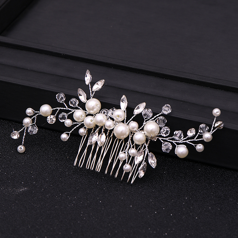 Hot Sale Silver Color Tiara Hair Combs For Women Bride Cheap Pearl Crystal Headpiece Wedding Hair Accessories Bridal Jewelry