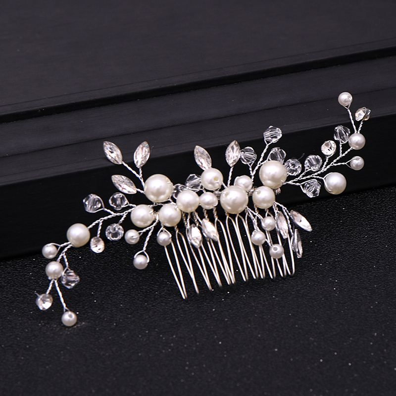Hot Sale Silver Color Tiara Hair Combs For Women Bride Cheap Pearl Crystal Headpiece Wedding Hair Accessories Bridal Jewelry