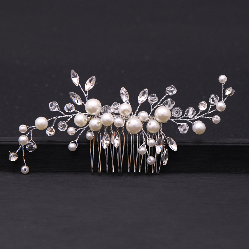 Hot Sale Silver Color Tiara Hair Combs For Women Bride Cheap Pearl Crystal Headpiece Wedding Hair Accessories Bridal Jewelry