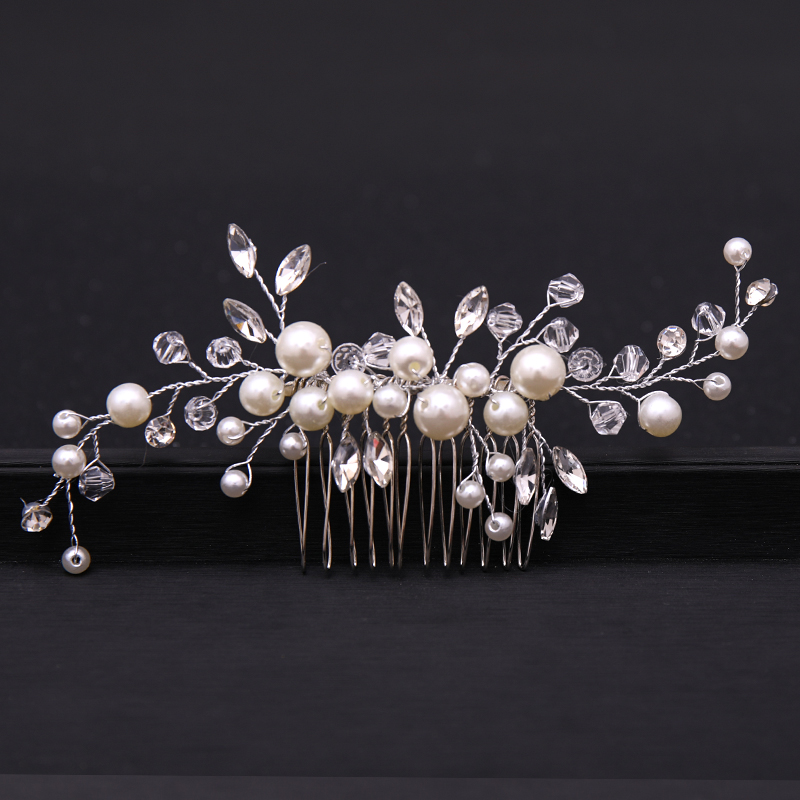 Hot Sale Silver Color Tiara Hair Combs For Women Bride Cheap Pearl Crystal Headpiece Wedding Hair Accessories Bridal Jewelry