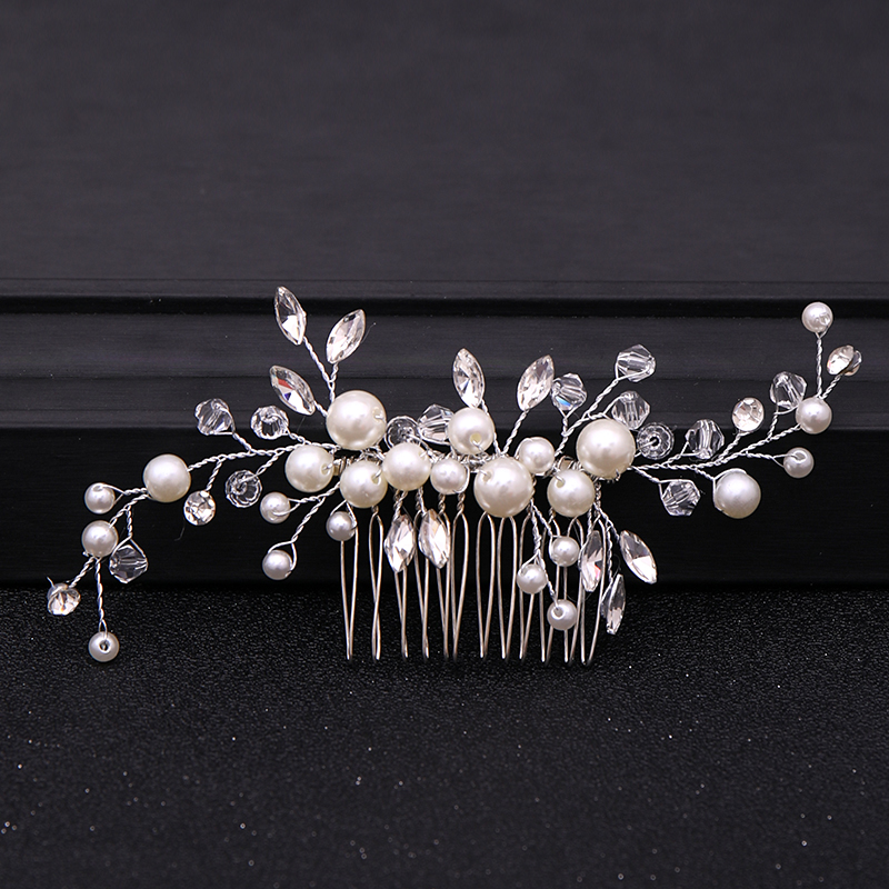 Hot Sale Silver Color Tiara Hair Combs For Women Bride Cheap Pearl Crystal Headpiece Wedding Hair Accessories Bridal Jewelry
